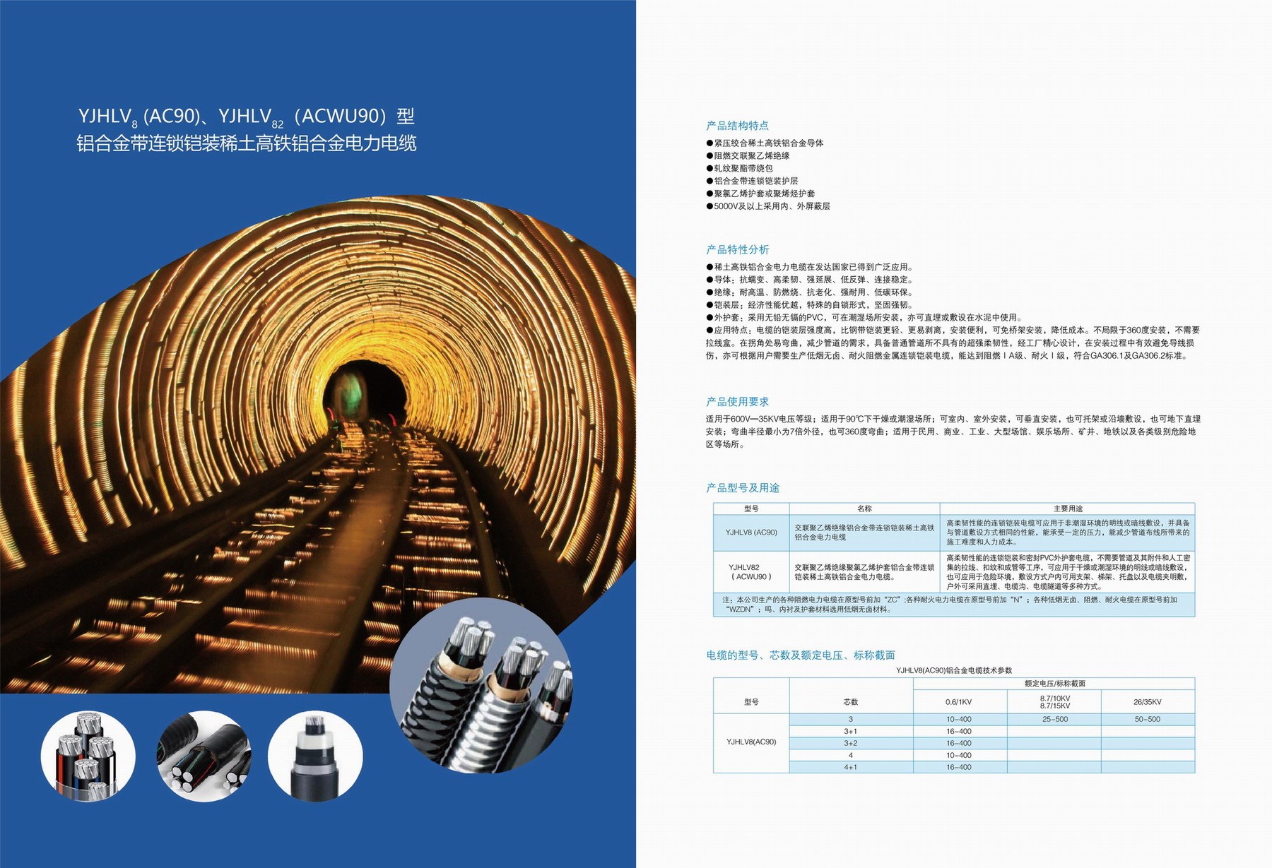 YJHV8(AC90)、YJHLV82(ACWU90)型鋁合金帶連鎖鎧裝稀土高鐵鋁合金電力電纜(圖2)